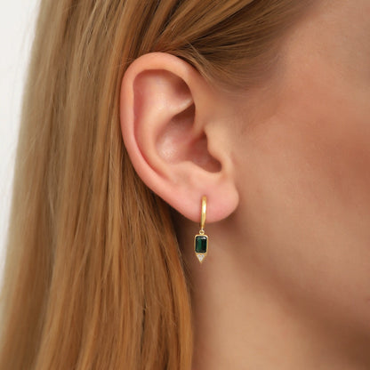 Silver Green Stone Earrings