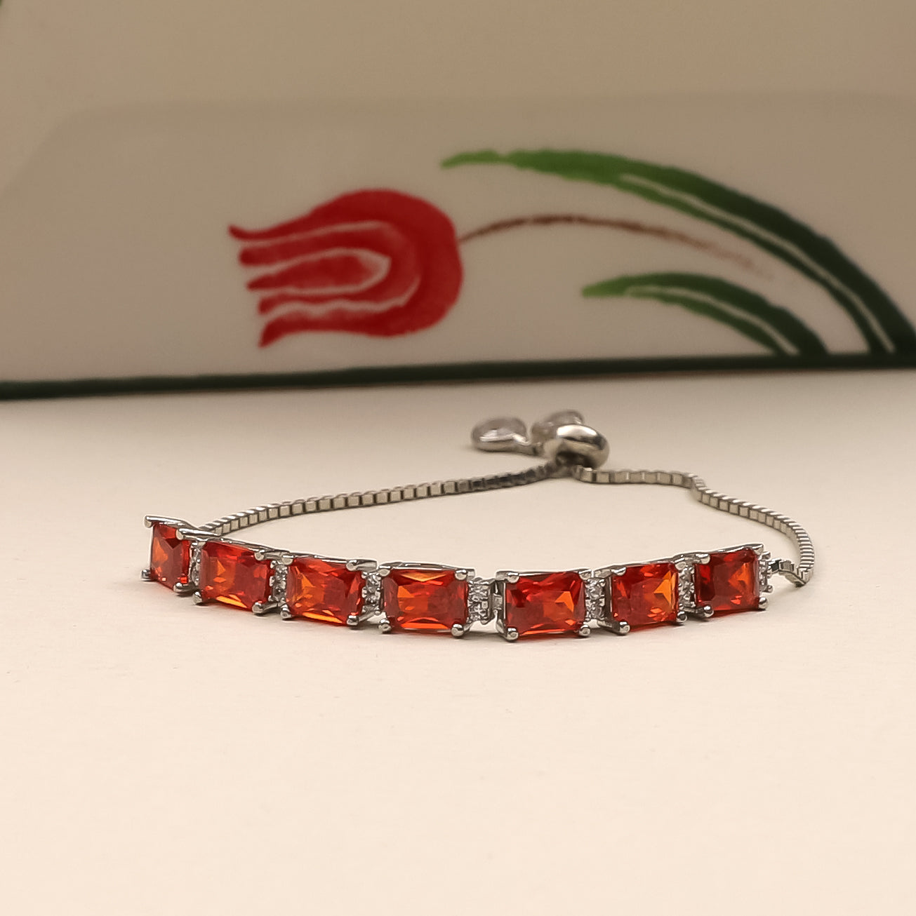 Silver Red Stone Bracelet