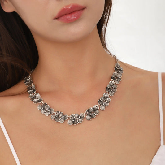 Sterling Silver Plated Flower Chain Women Necklace