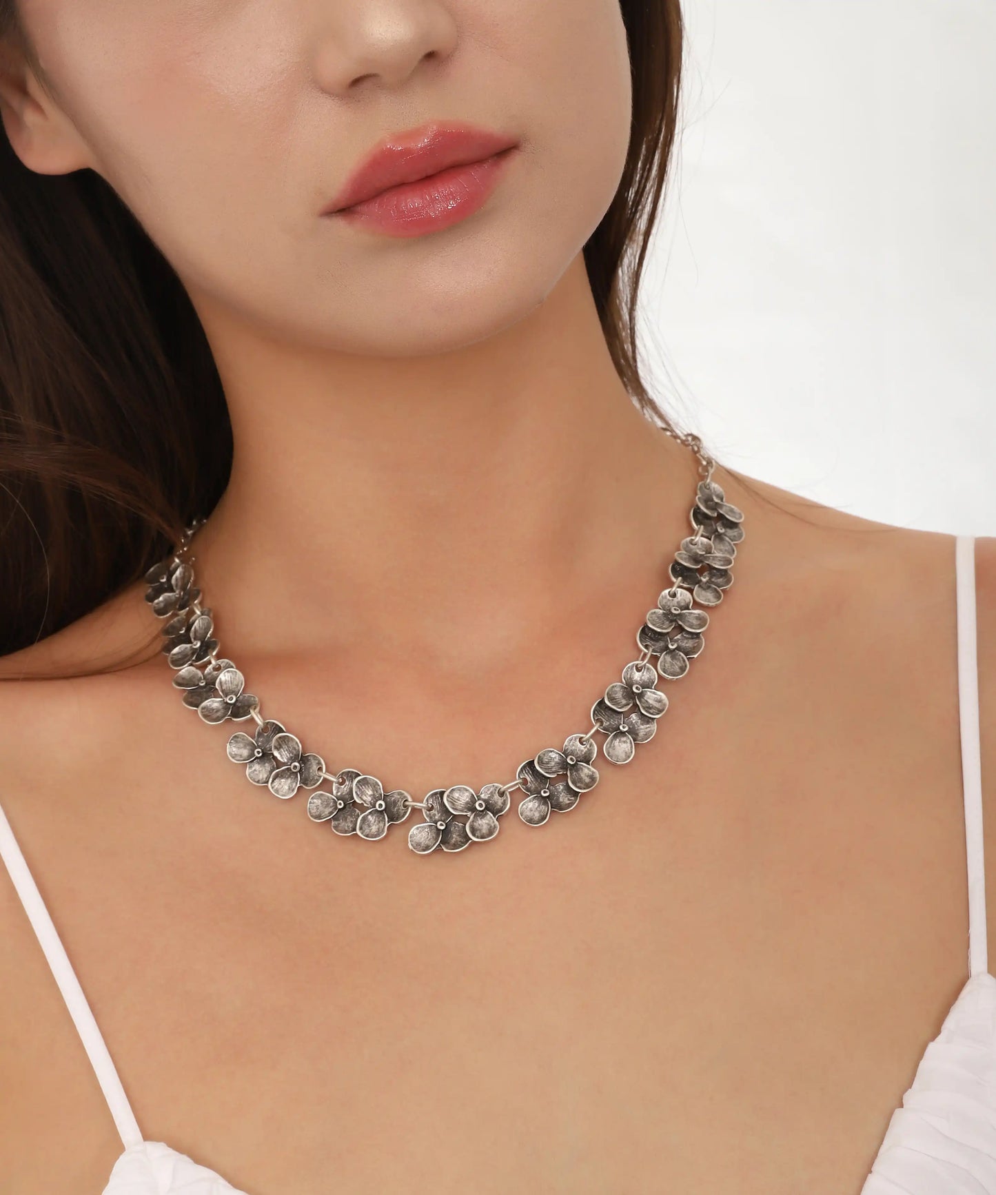 Sterling Silver Plated Flower Chain Women Necklace