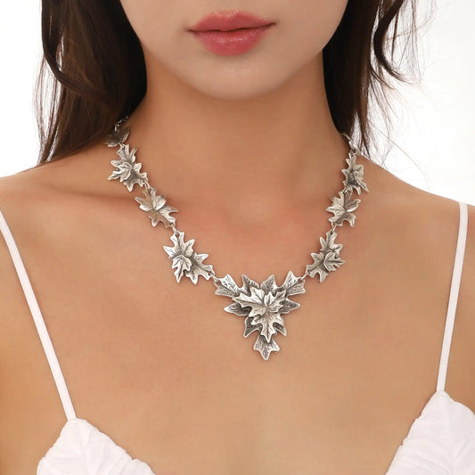 Sterling Silver Plated Leaf Chain Women Necklace