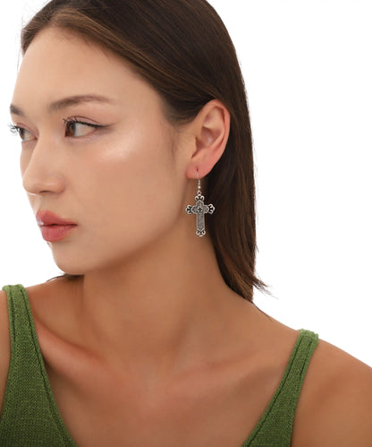 Silver Plated Textured Cross Earrings