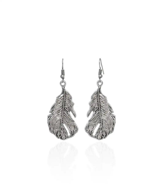 Silver Plated Feather Textured Earrings