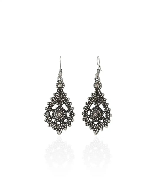 Silver Plated Drop Textured Earrings