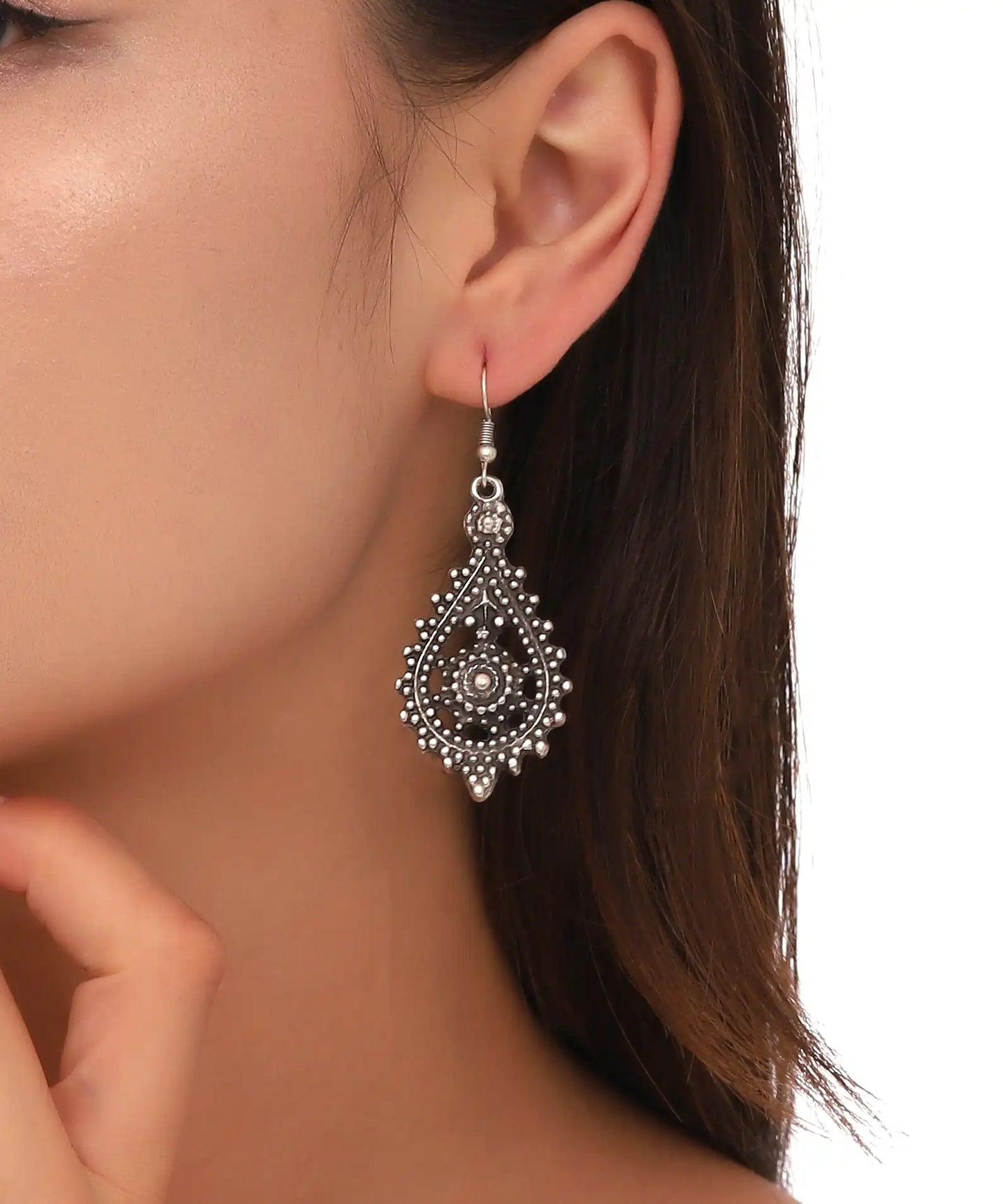 Silver Plated Drop Textured Earrings