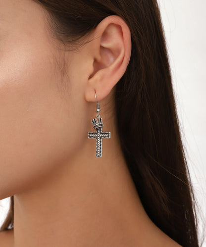 Silver Plated Cross Textured Earrings