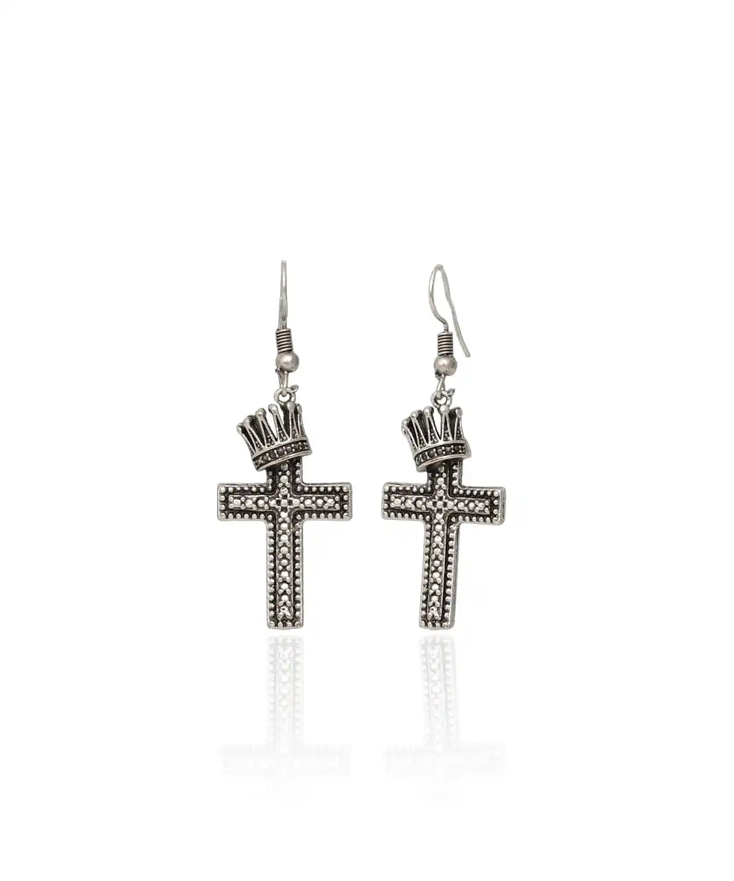 Silver Plated Cross Textured Earrings