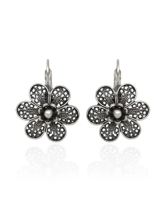 Silver Plated Filigree Flower Earrings