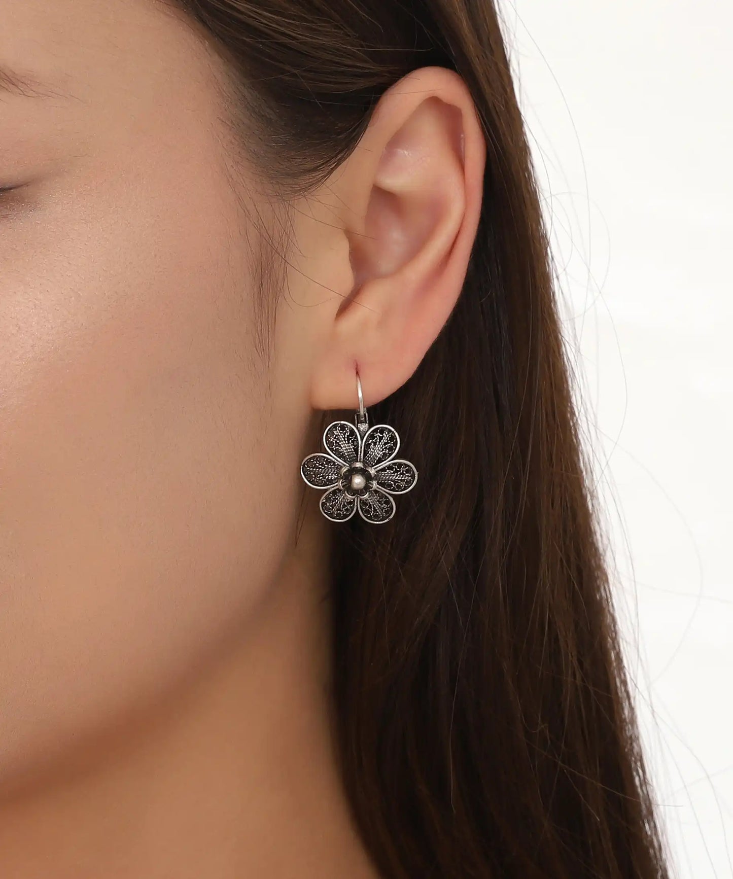 Silver Plated Filigree Flower Earrings