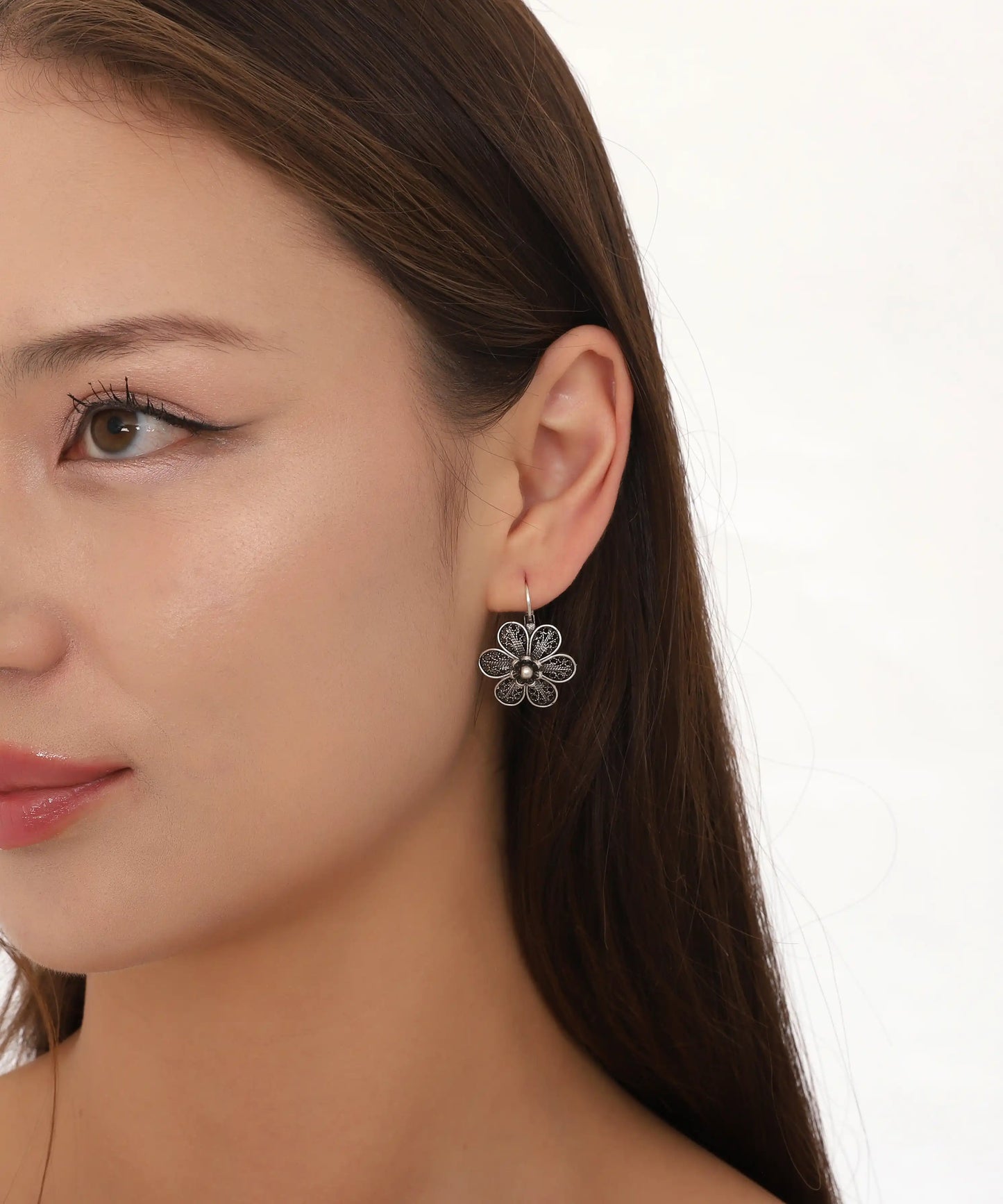 Silver Plated Filigree Flower Earrings