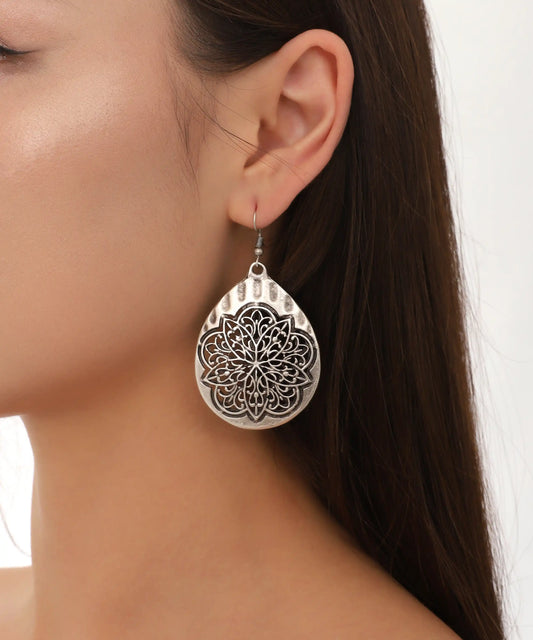 Silver Plated Textured Boho Earrings