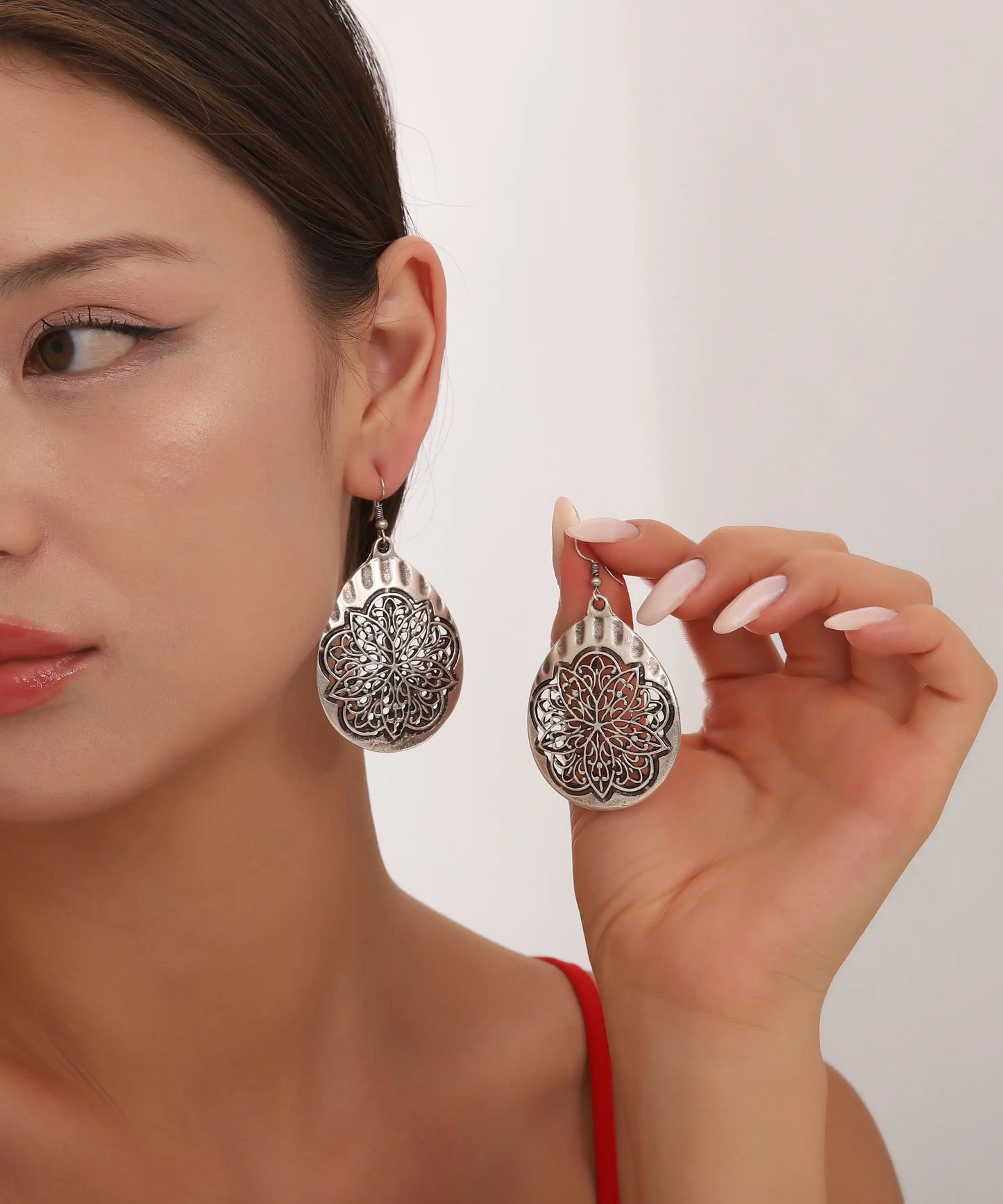 Silver Plated Textured Boho Earrings