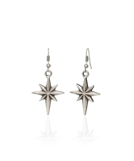 Silver Plated Pole Star Women Earrings