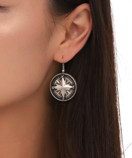 Silver Plated Compass Earrings