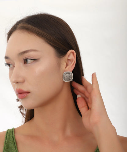 Silver Plated Textured Stud Earrings