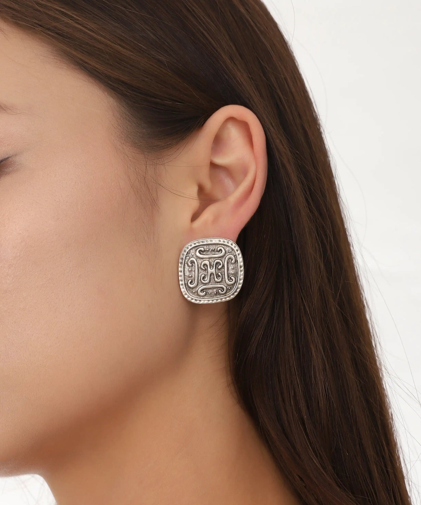 Silver Plated Textured Stud Earrings