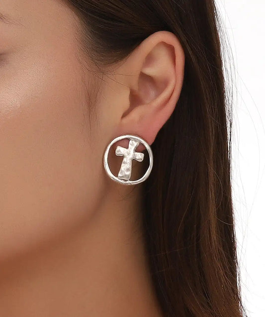 Silver Plated Cross Stud Earrings