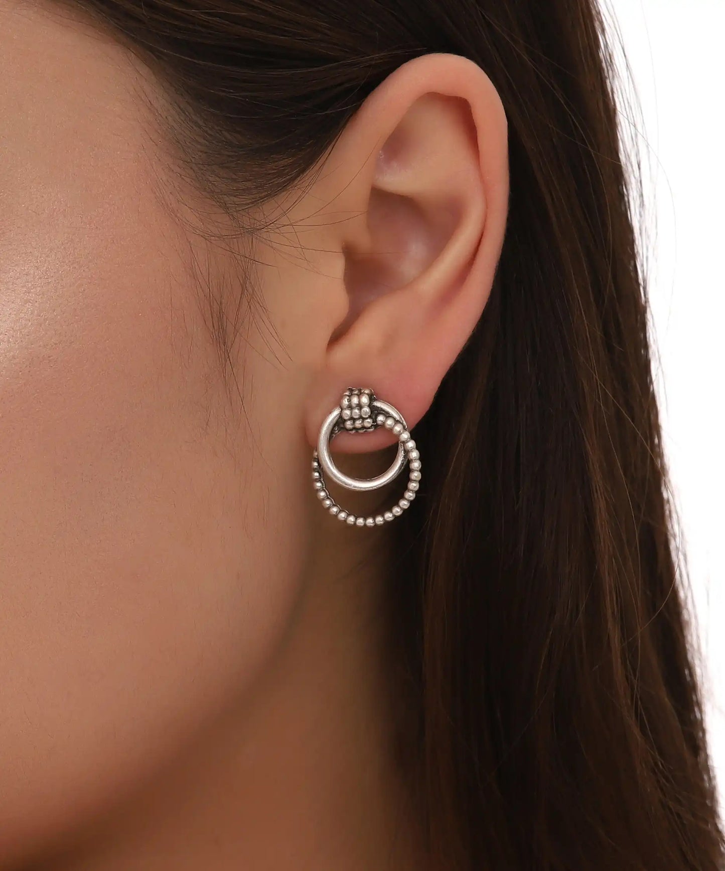 Silver Plated Textured Stud Earrings