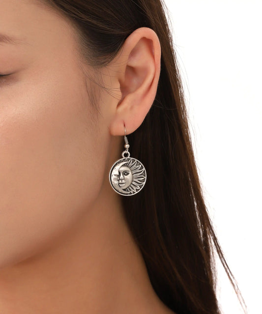 Silver Plated Moon And Sun Earrings