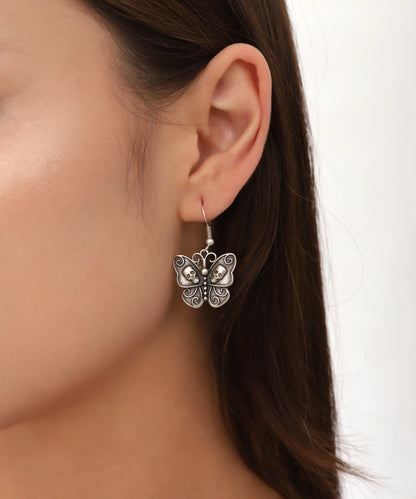 Silver Plated Skull Butterfly Earrings