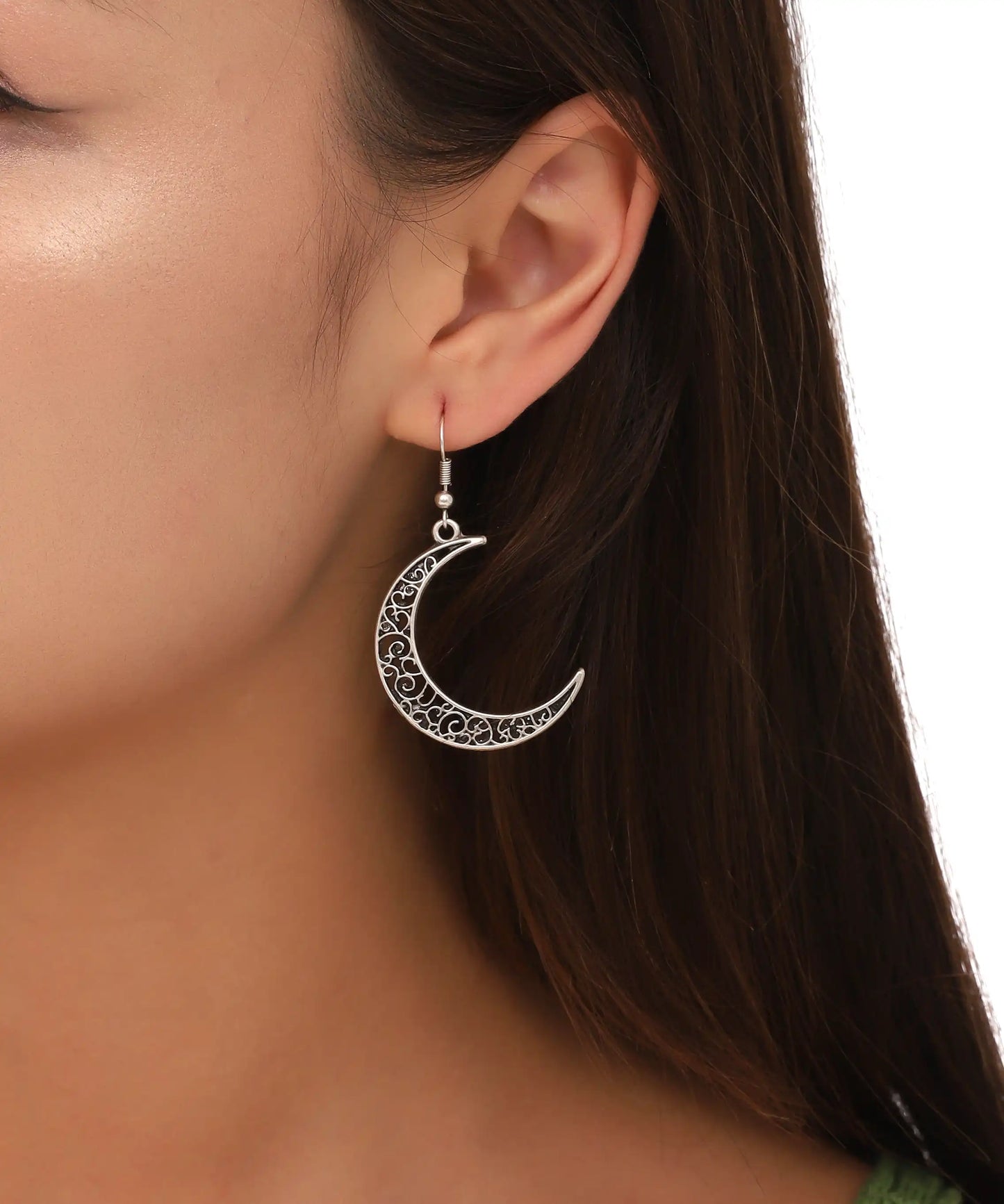 Silver Plated Crescent Women Earrings