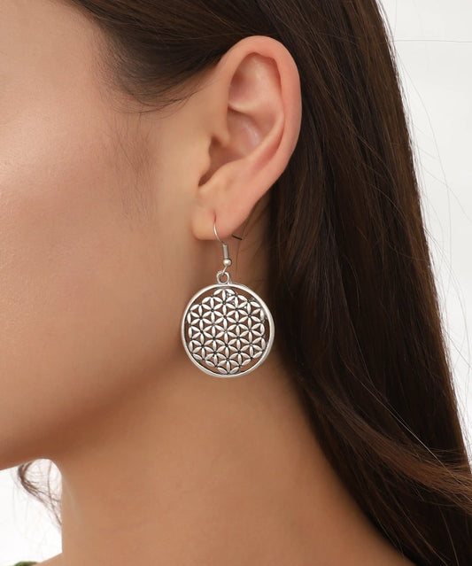 Silver Plated Flower of Life Earrings